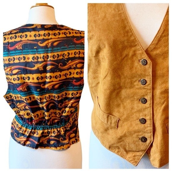 NWT Arizona Southwest Tan Leather Cowhide Button Front Vest - Large - Picture 7 of 7